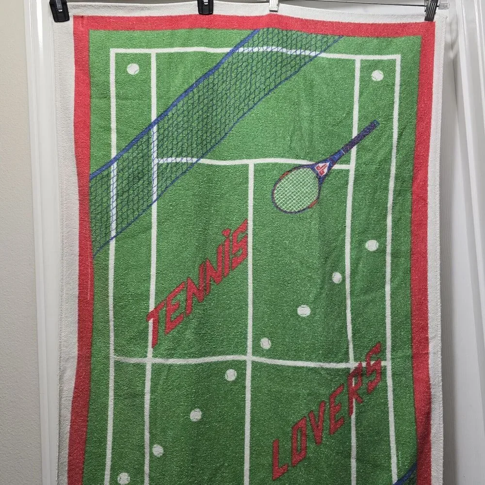 Vintage Tennis Beach Towel Cotton‎ 28x50 Island Fun 1980s